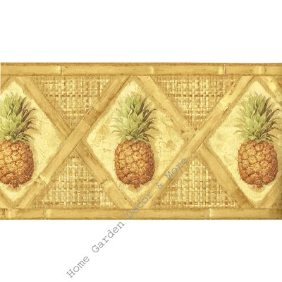 Pineapple Bamboo Weave Diamond Golden Tan Thick Vinyl Textured Wallpaper Border - Image 1 of 3