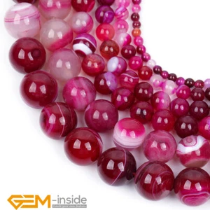 Purple Magenta Stripe Agate Onyx Gemstone Round Beads For Jewelry Making 15" AU - Picture 1 of 47