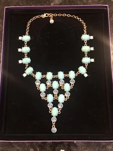 SUZANNE SOMERS Simulated Turquoise & Topaz CZ Statement Bib Necklace - Picture 1 of 6