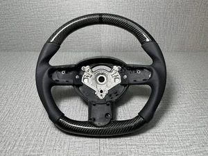 Mini R52 Noir Cuir Perforé & Véritable Carbone Fibre Direction Roue - Picture 1 of 2