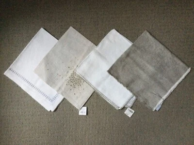 KIM SEYBERT 4 GREAT linen dinner napkins white natural silver gold 20”/21” NWT! - Image 1 of 4