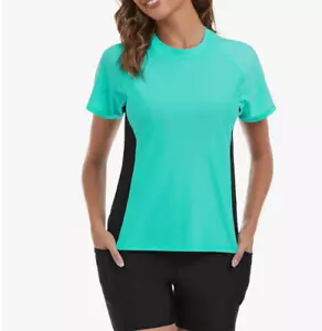 Tournesol Women's Rash Guard 2 Piece Short Sleeve Swim Shirt with Shorts - Small - Picture 1 of 4