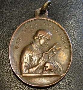 SPANIEN UM 1880 HL. ALOYSIUS GONZAGA & WUNDERSAME JUNGFRAU MARIA KUPFER OVALE MEDAILLE - Bild 1 von 9