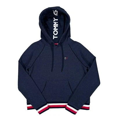 Женская укороченная толстовка с капюшоном Tommy Hilfiger синий розовый и белый размер маленький - Изображение 1 из 4