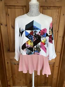 Preen By Thornton Bregazzi Peplum Blouse Size Small, Floral Abstract Design