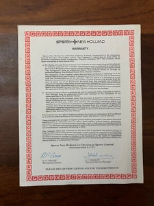 NEW HOLLAND OWNER'S WARRANTY - Picture 1 of 1