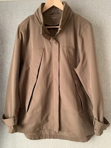Garnet Hill Jacket sz XL FLAW Olive Taupe Walking Pockets Hood Snap Zip - Picture 1 of 13