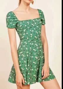 Reformation size 0 Telluride Kelly Green ditzy floral mini dress excellent - Picture 1 of 12
