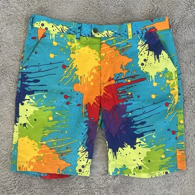 Loudmouth Men’s Golf Shorts 38 Blue Paint Splatter Colorful Casual Athletic 11” - Image 1 of 4
