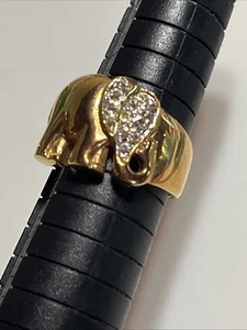 Vtg SETA Gold Plated Crystal Elephant Ring Size 6.75 - Picture 1 of 4