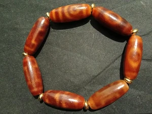 Tibetan Natural Old Agate Dzi 11x28mm Beads Prayer Bracelet PP058 - Picture 1 of 6