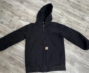 Carhartt Youth Quilted Lining Jacket Boys XL 18/20 Black Canvas Hooded RN13706 - Picture 1 of 12