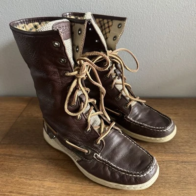 Sperry Top Sider Brown Leather Fold Over Boat Boots Womens Shoes Size 6.5 Preppy - Image 1 of 4