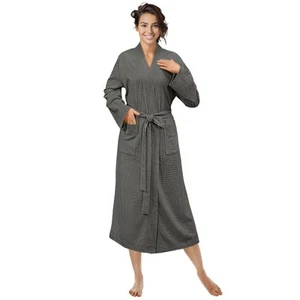 Women Soft Robe Waffle Knit Lightweight Spa Shower Bathrobe Cotton Kimono Long - Picture 1 of 34
