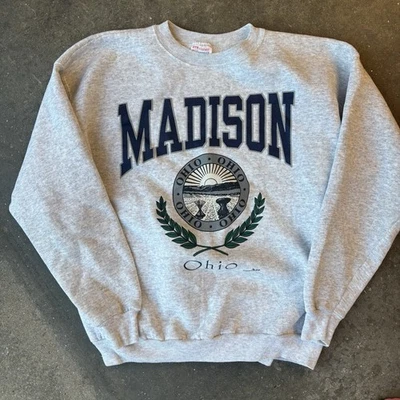 Hanes Activewear Vintage Crewneck Madison Ohio Mens Size Large Grey Blue 90s — 第 1/4 张图片