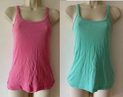 2 x Peacocks Women's vest tops Size 10 Green and Pink cotton  - Image 1 of 4