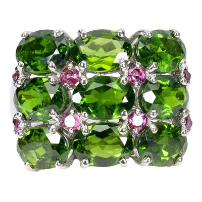 Anillo de plata de ley 925 ovalado cromo diopsido 7x5 mm rodolita piedras preciosas joyería 7 Foto 1 de 4