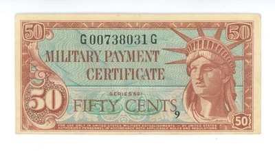 SERIES 591 50 CENTS MILITARY PAYMENT CERTIFICATE MPC G00738031G - Image 1 of 2