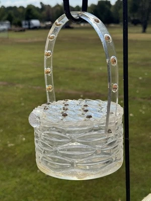 Jeweled Lucite? Purse Preloved Plastic Acrylic w/Handle *Read Description* VTG - Image 1 of 4