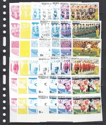 World Cup Soccer Football 1986 Bequia St Vincent Color Proof 5 v X 2 X 7 Types - Image 1 of 3