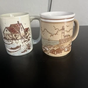 Vintage Otagiri Coffee/Tea Mug/Cup Seagulls Island Lighthouse Ocean Nautical set - Picture 1 of 6