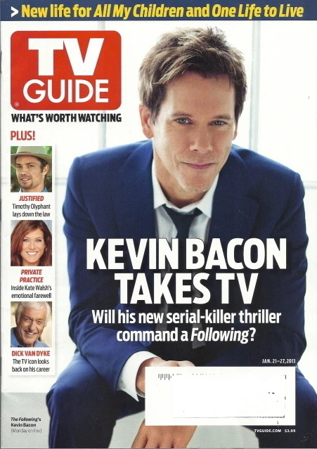 Kevin Bacon TV Guide Jan 2013 The Following Justified Kate Walsh Dick Van Dyke - Image 1 of 1
