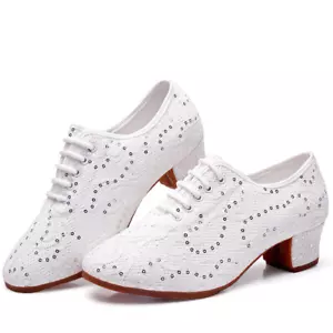 Scarpe da ballo da donna sala da ballo pizzo paillettes valzer latino tango suola morbida scarpe - Foto 1 di 13