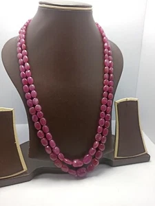 611 Carat 100% Natural Ruby Gemstone Smooth Oval Beads 23'' 2 Strand Necklace - Picture 1 of 12