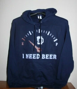 I NEED BEER - Felpa con cappuccio vuota con calibro, Large, Blu - Foto 1 di 4