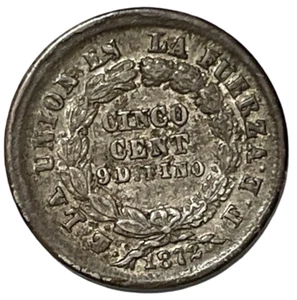 1872 FE Bolivia 5 Cinco Cent Centavos World Coin KM# 156.3 Lot B7-150 Nine Stars - Picture 1 of 10