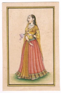 Indian Vintage Miniature Painting Of Mughal Queen Handmade Fine Art On Paper - Picture 1 of 4