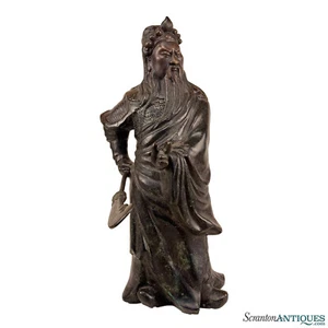 Vintage 15" Traditional Chinese Brass Guan Yu Immortal Warrior Sculpture - Picture 1 of 10