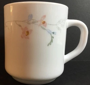 Arcopal France Milk Glass Mug Cup French Country White Blue Pink Foral Pattern - Picture 1 of 5