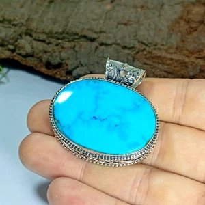 Turquoise Gemstone Handmade 925 Sterling Silver Jewelry Pendant 1.97" - Picture 1 of 5