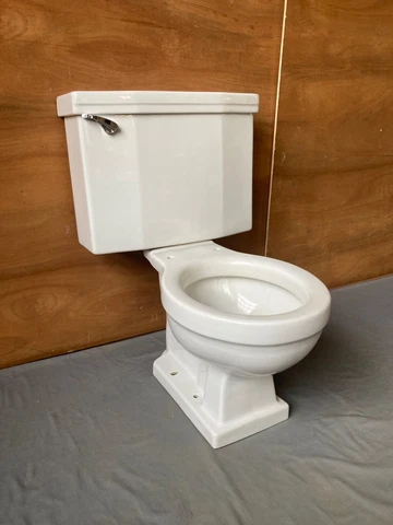 Vtg Deco Mid Century Ceramic White Porcelain Toilet Old Standard Bath 245-23E Cover