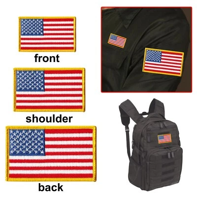 USA Flag Patch Set – 3 Pieces – Embroidered American Flags with Gold Border - Image 1 of 4