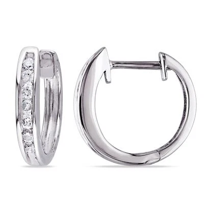 Amour 10k White Gold 1/4 CT TDW Diamond Channel Set Cuff Hoop Earrings - Image 1 of 4
