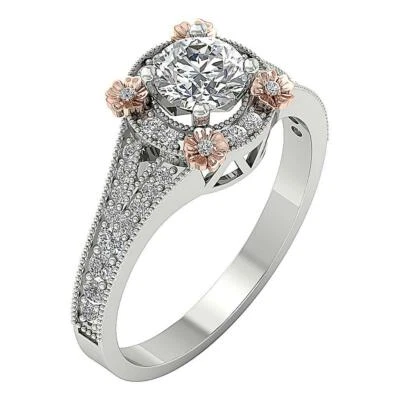 Solitaire Halo Ring Two-Tone Gold Natural Round Cut Diamond I1 G 1.25 Ct 9.60MM - Image 1 of 4