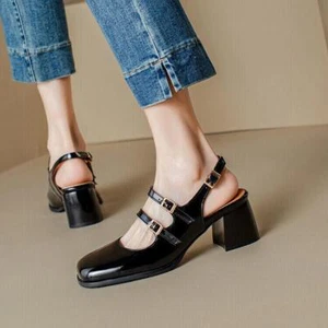 Sandalias gruesas de tacón grueso con puntera cerrada para mujer zapatos talla grande Mary Jane - Imagen 1 de 15