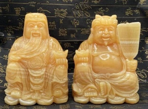 Calcite Stone Set of Caishen God&Tudi Gong, bring Wealth,Luck in Crop,10lbs - Picture 1 of 2