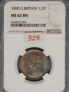 Great Britain 1890 1/2 Penny K-754 NGC MS62 BN - Picture 1 of 2