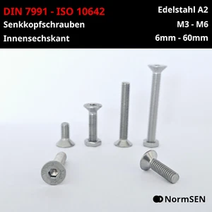 Senkkopfschrauben M3 M4 M5 M6 DIN 7991 ISO 10642 Edelstahl Innensechskant A2 V2A - Bild 1 von 7