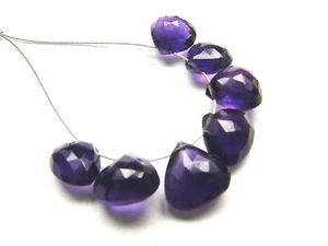 Amethyst Heart Tear Pear Drops Briolette Beads 7 - Picture 1 of 1