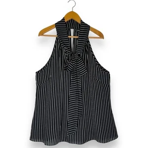 City Chic NWT Women's Mia Stripe Tie Neck Top Size XL Black White Sleeveless - Picture 1 of 14