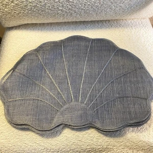 Vintage Tischsets aus gewebter Faser Muschel (4) Dusty Blue - 80er Jahre Boho - Bild 1 von 13