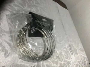 Pendientes de aro grandes Superstar 3 pares tono plata nuevos con etiquetas - Imagen 1 de 4