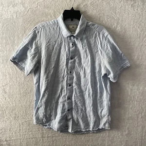 Report Collection Mens Button Shirt Blue Large Cotton Short Sleeve Collar - Picture 1 of 6