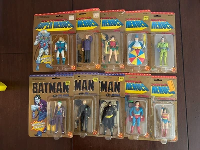 1989 Toy Biz Batman DC Super Heroes Lote 10 Superman Batman Coringa Robin no cartão - Imagem 1 de 4