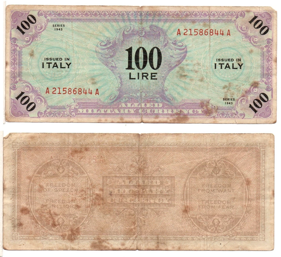 ITALY 100 Lire (Allied Military Currency - 1943) P-M20a, Fine - Image 1 of 1