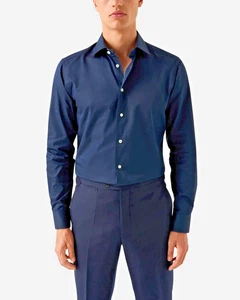 Eton Men’s  Stretch Slim Fit Dress Shirt  Navy Blue/Gray Size L-16 # 1111 - Picture 1 of 18